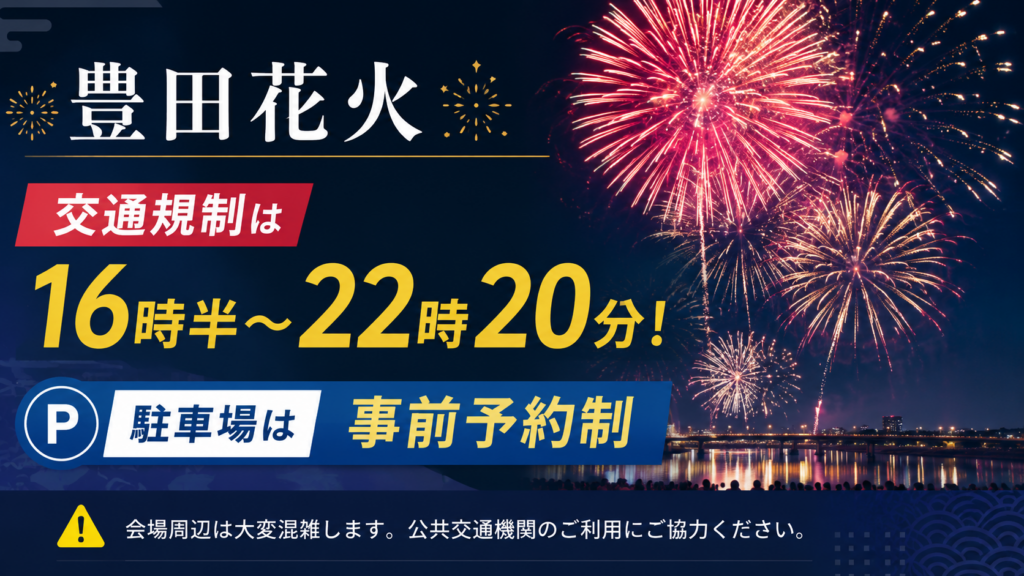 豊田花火の交通規制は16時半〜22時20分!駐車場は事前予約制