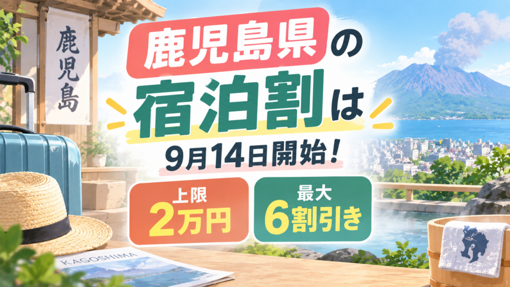鹿児島県の宿泊割は9月14日開始！上限2万円で最大6割引き
