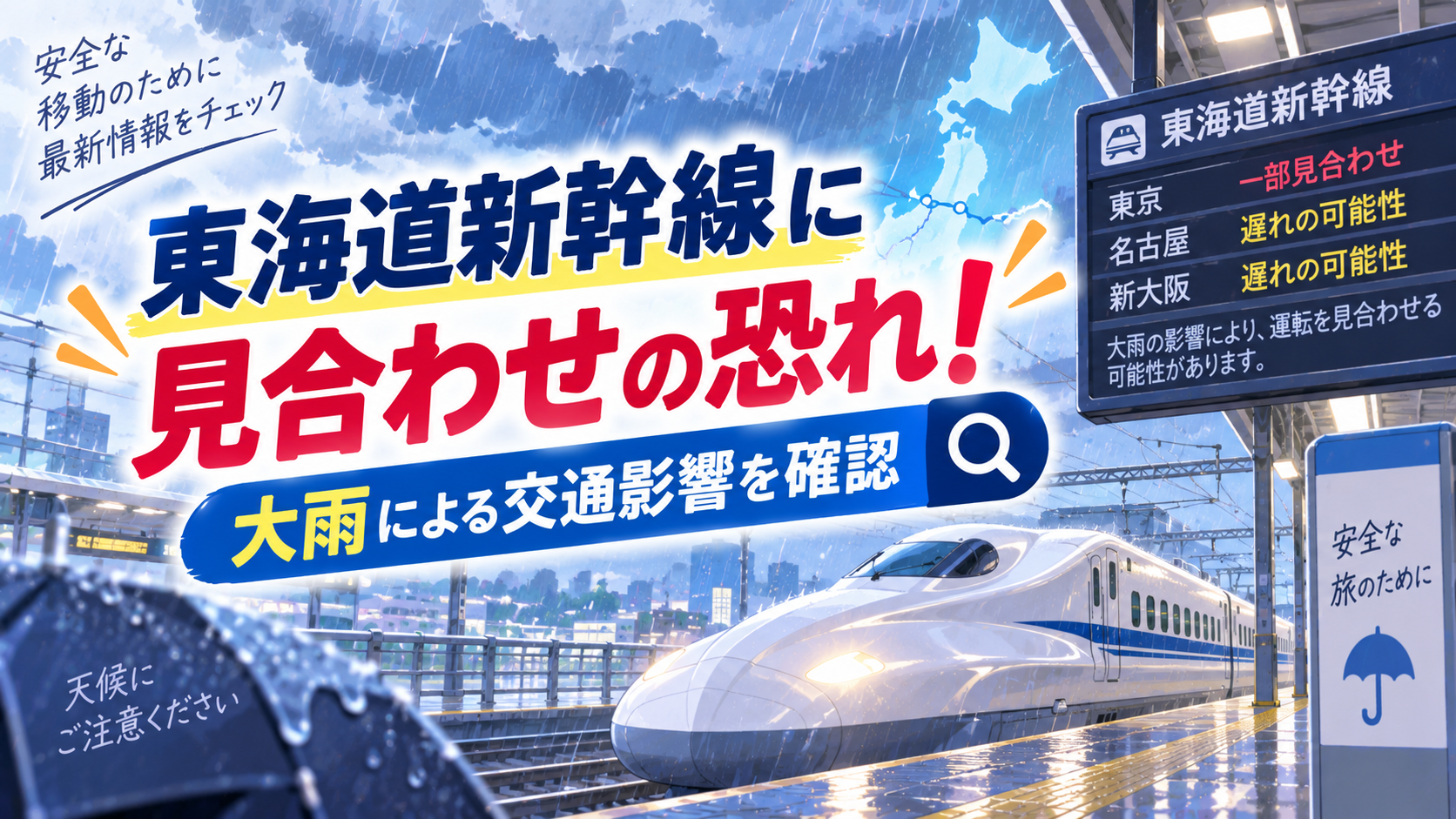 東海道新幹線に見合わせの恐れ!大雨による交通影響を確認