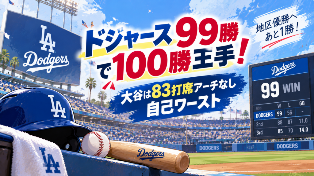 ドジャース99勝で100勝王手！大谷は83打席アーチなし自己ワースト
