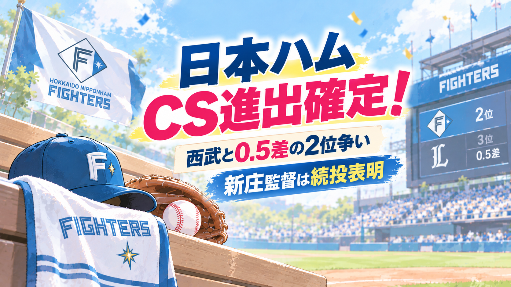 日本ハムCS進出確定！西武と0.5差の2位争い、新庄監督は続投表明