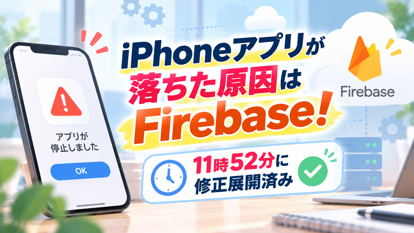 iPhoneアプリが落ちた原因はFirebase!11時52分に修正展開済み