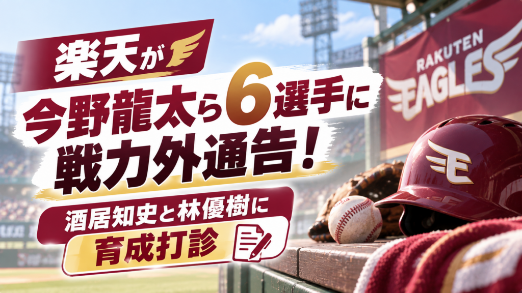 楽天が今野龍太ら6選手に戦力外通告！酒居知史と林優樹に育成打診