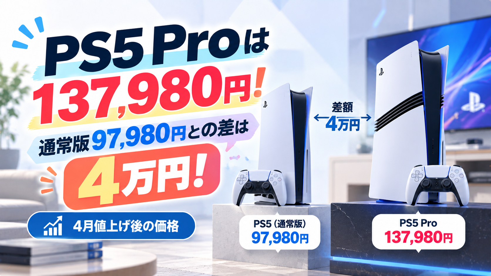 PS5 Proは137,980円!通常版97,980円との差は4万円【4月値上げ後】