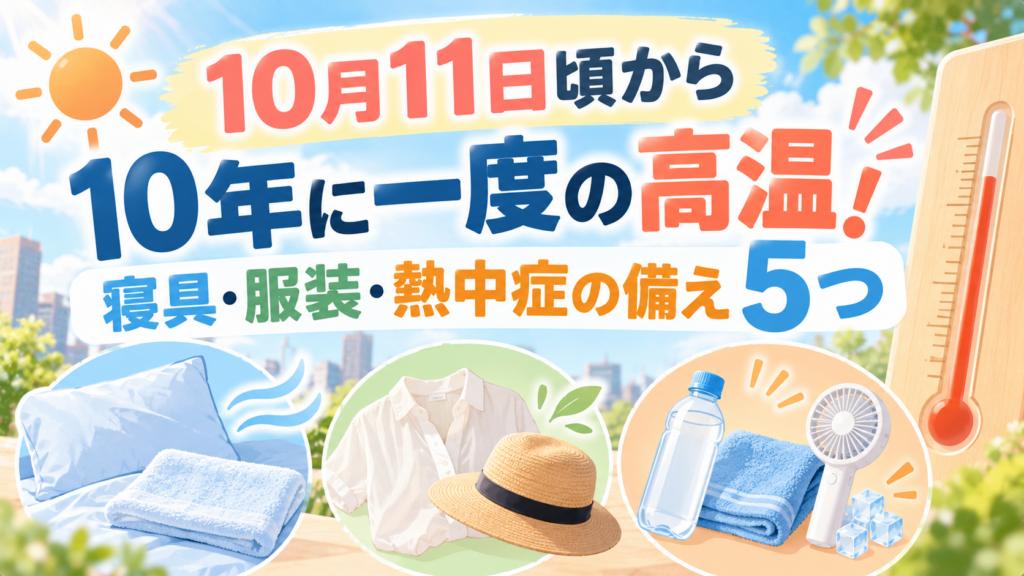 10月11日頃から10年に一度の高温！寝具・服装・熱中症の備え5つ