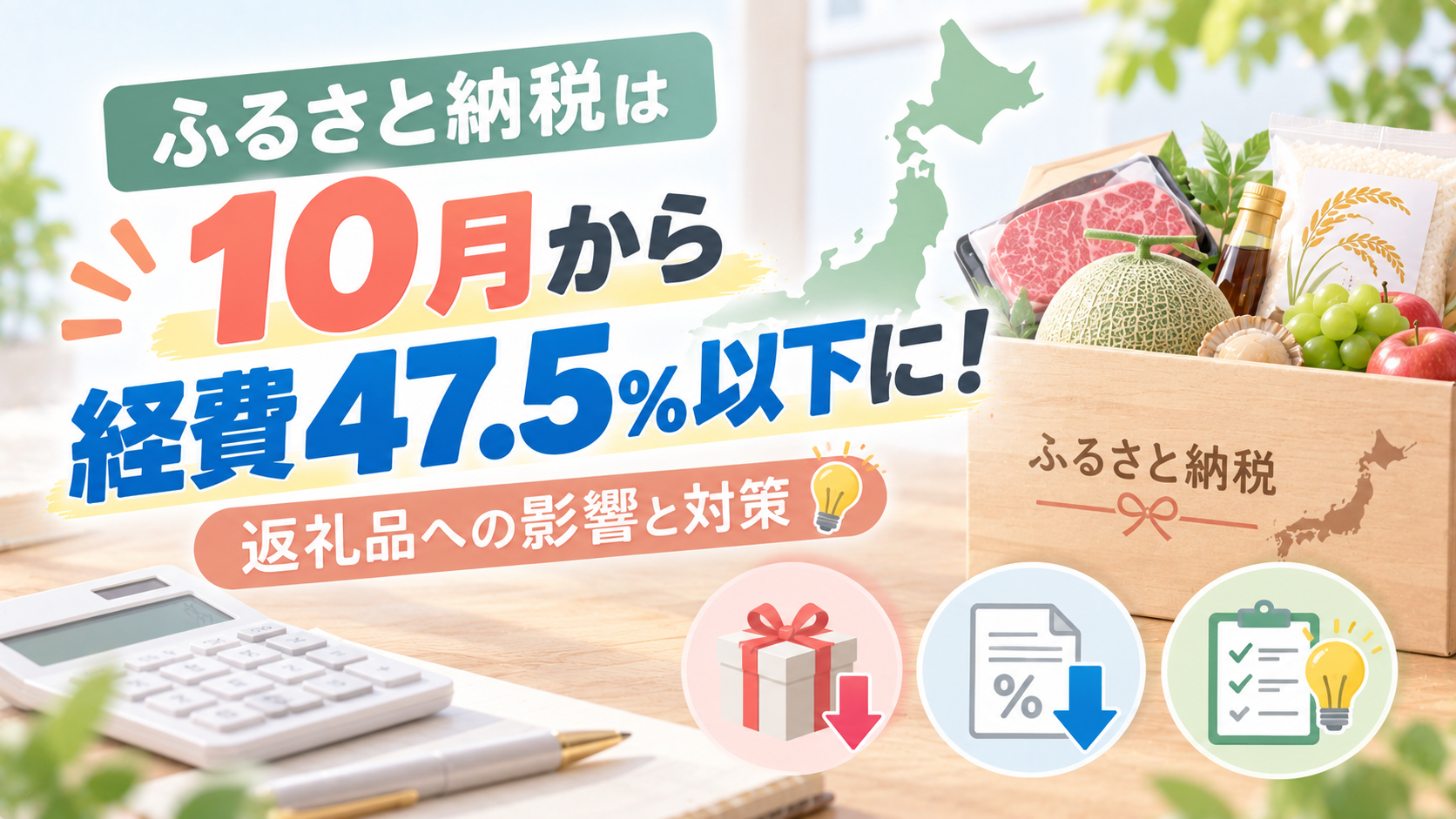 ふるさと納税は10月から経費47.5%以下に!返礼品への影響と対策