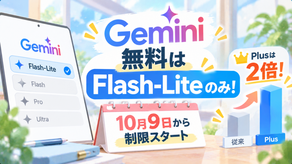 Gemini無料はFlash-Liteのみ！10月9日から制限、Plusは2倍
