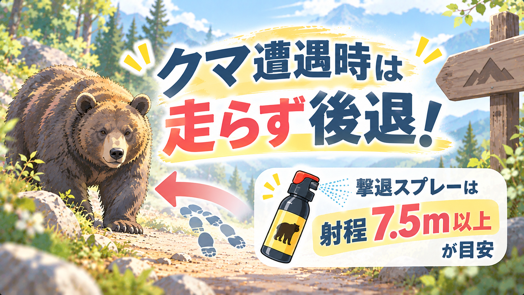 クマ遭遇時は走らず後退！撃退スプレーは射程7.5m以上が目安