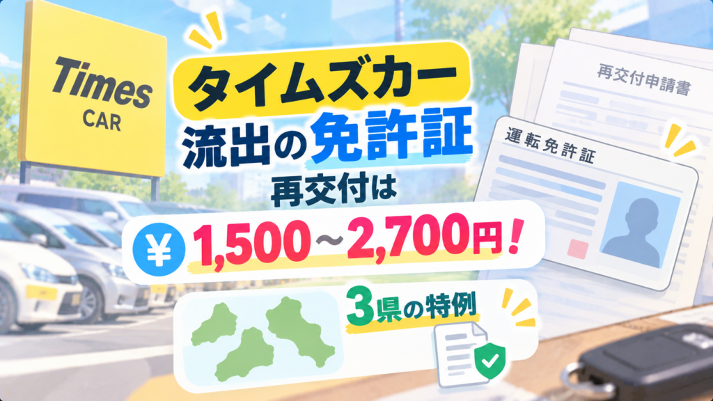 タイムズカー流出の免許証再交付は1,500〜2,700円！3県の特例