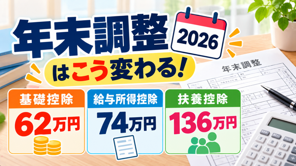 年末調整2026は基礎控除62万円！給与所得控除74万円・扶養136万円